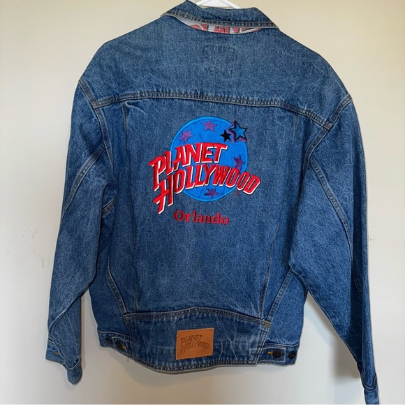 Vintage 90s Planet Hollywood Orlando Denim Jean Jacket‎ Embroidered Logo Size M - Picture 1 of 7